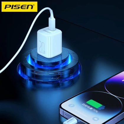 Củ sạc Pisen Quick - Mr White Tiny USB-C 20W kèm cáp usb-c to lightning 5